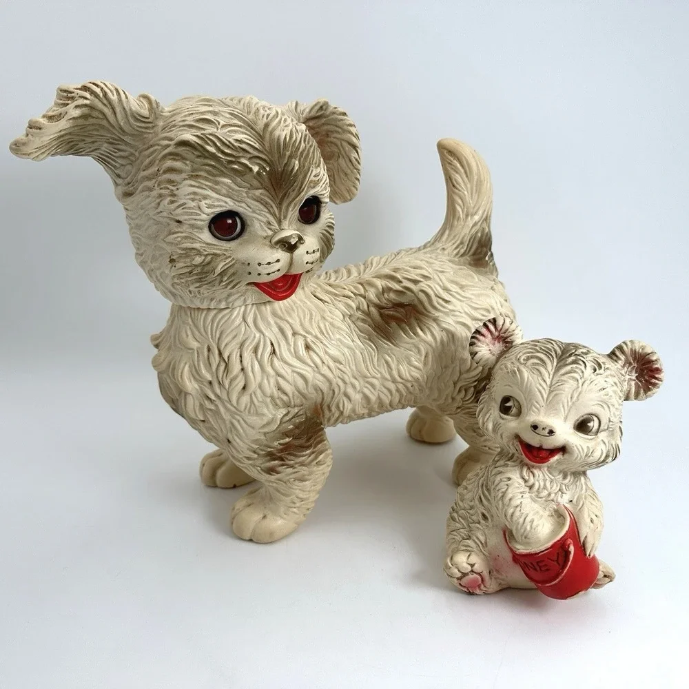 Edward Mobley Rubber Squeak Toy Set Cream Vintage Dog and Bear Cub Brookraft Toy